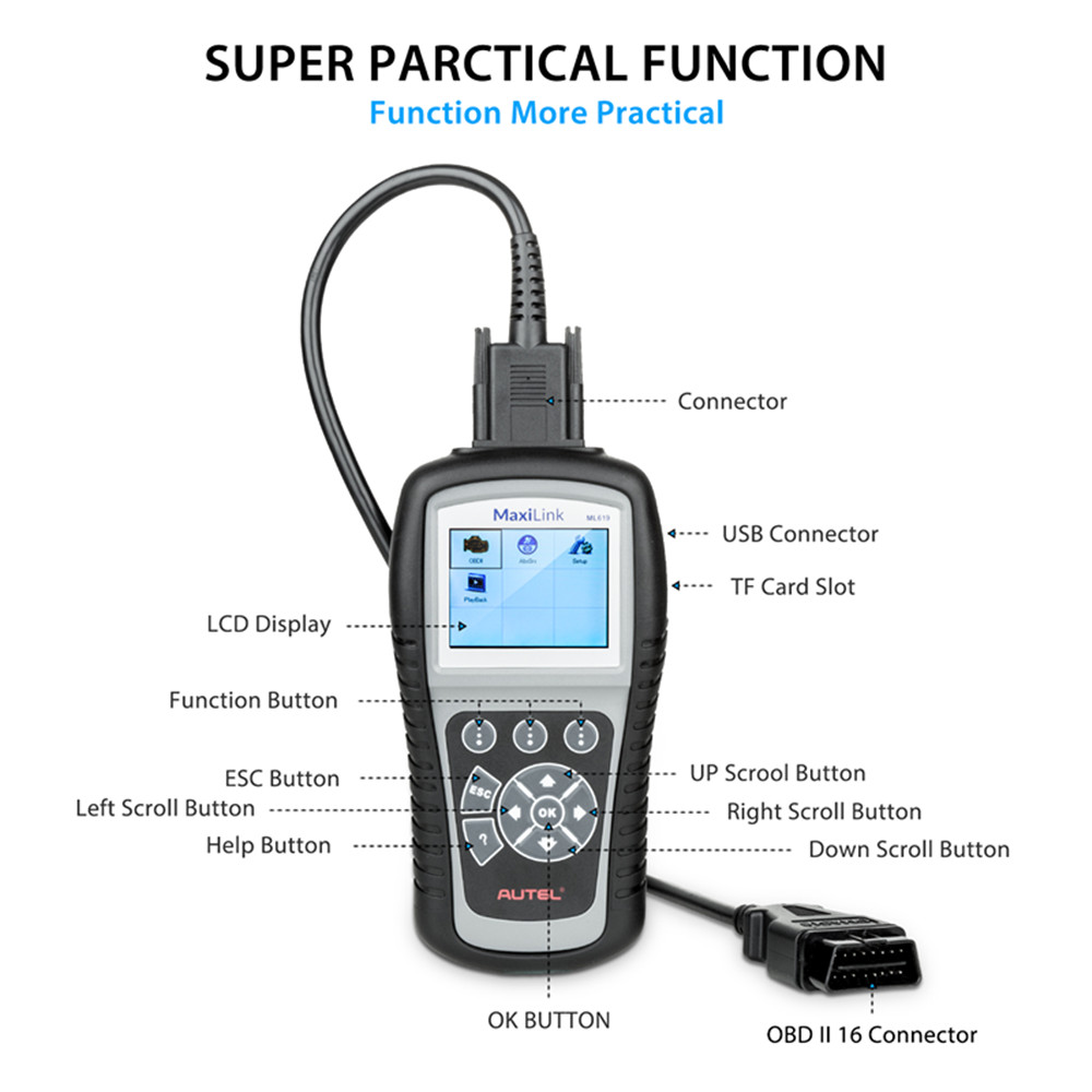 Autel - AUTEL MaxiLink ML619 Obdii/Can Scan Tool Automatic Transmission Auto Code Reader