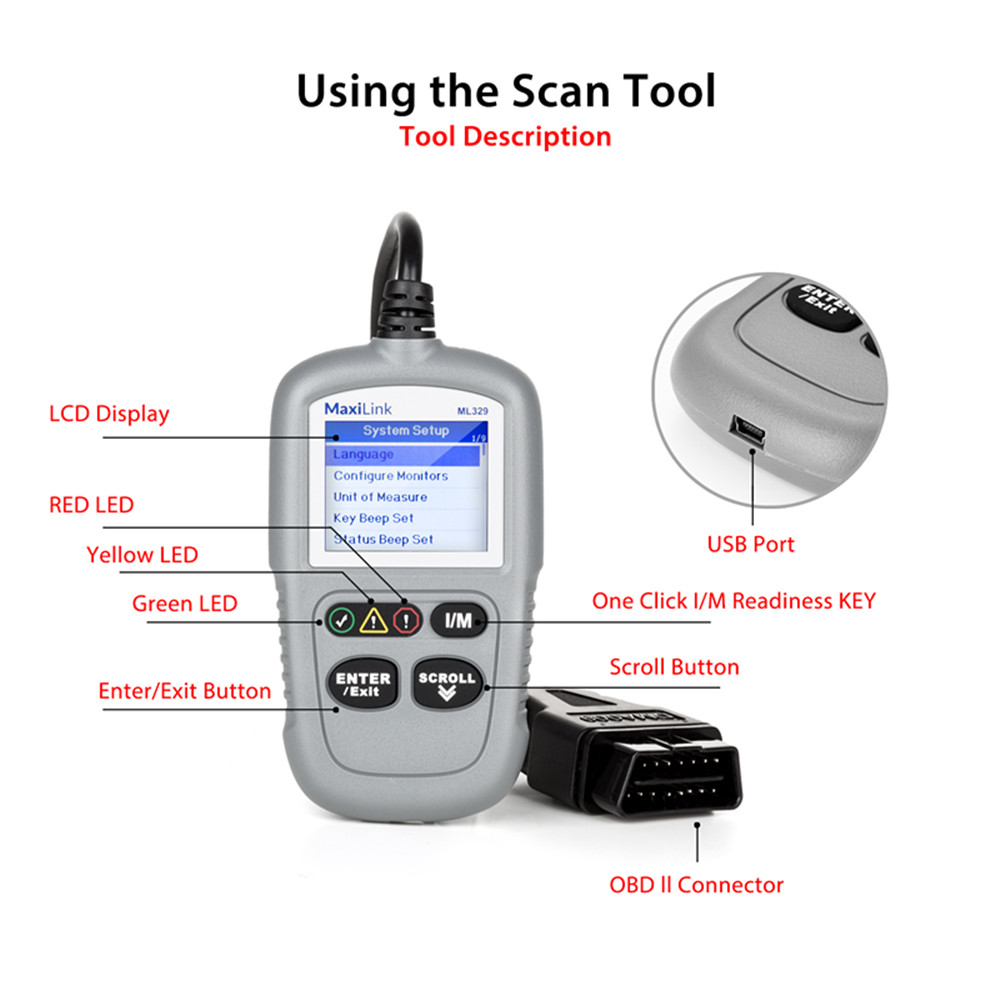 Autel - Auto OBD2 Scanner AUTEL MaxiLink ML329 Upgrade Version of AUTEL AutoLink AL319