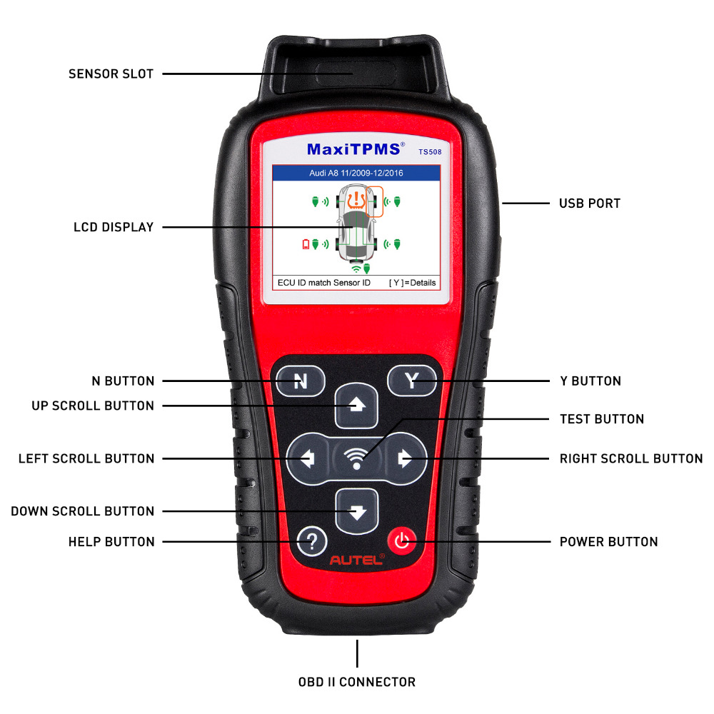 Autel - Autel MaxiTPMS TS508K Tire Pressure Monitoring System Reset TPMS Replacement Tool with 8pc Sensors