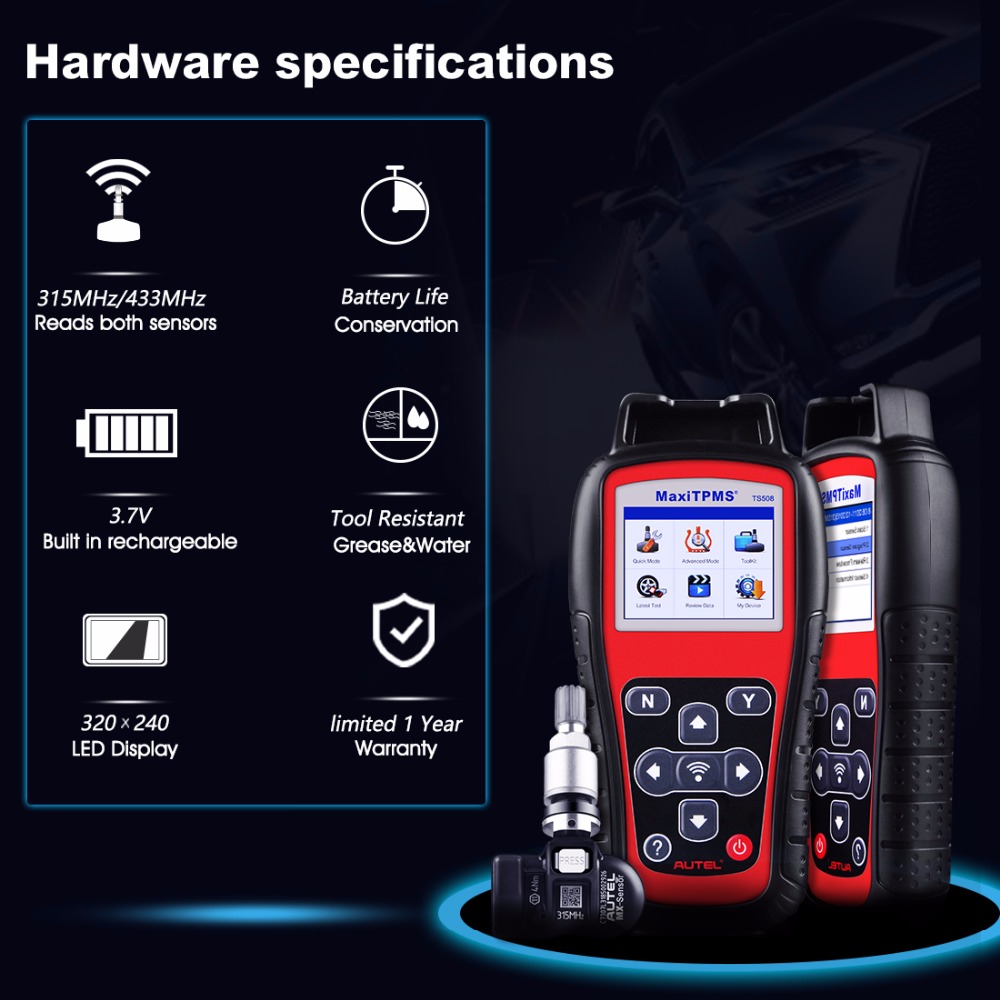 Autel - Autel MaxiTPMS TS508K Tire Pressure Monitoring System Reset TPMS Replacement Tool with 8pc Sensors