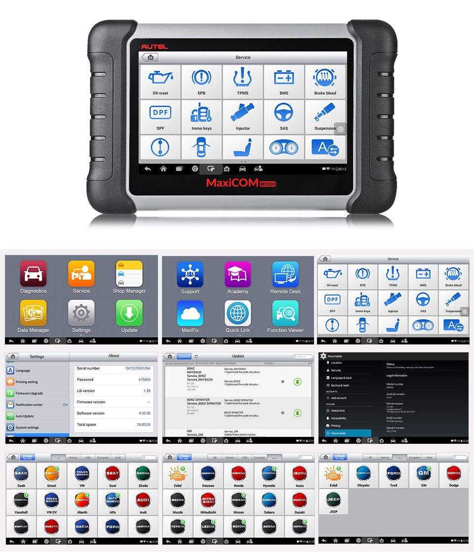 Autel - Autel MaxiCOM MK808 OBD2 Diagnostic Scan Tool with All System and Service Functions (MD802+MaxiCheck Pro)