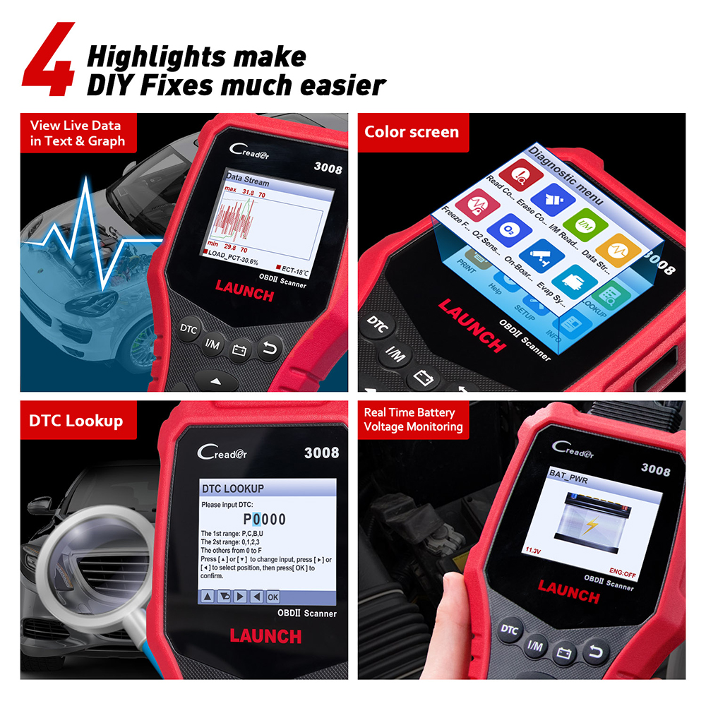 Launch - LAUNCH CR3008 OBD2 OBDII Auto Scanner X431 Creader 3008 OBD 2 Engine Code Reader free update