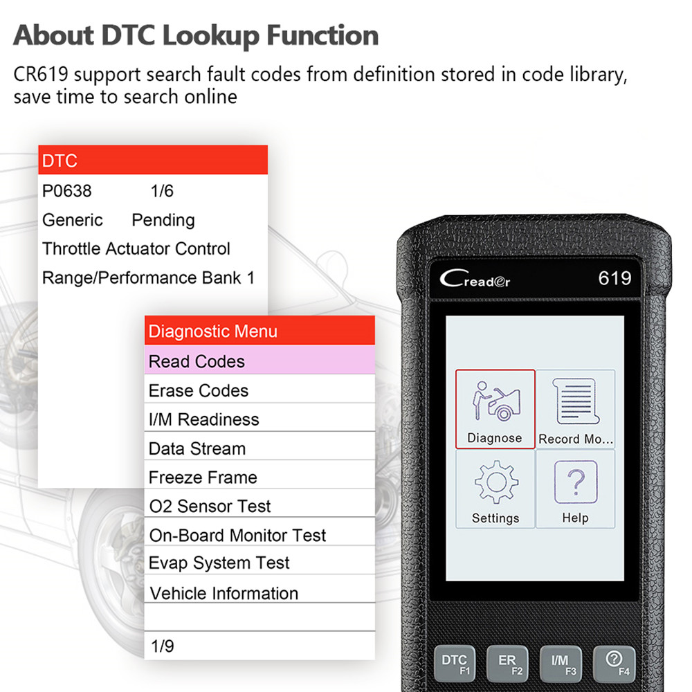 Launch - Launch OBD2 Scanner CR619 Engine ABS SRS O2 Sensor Monitoring Creader Tool ODB2 Car Diangostic Tool OBD 2 Automotive Sca