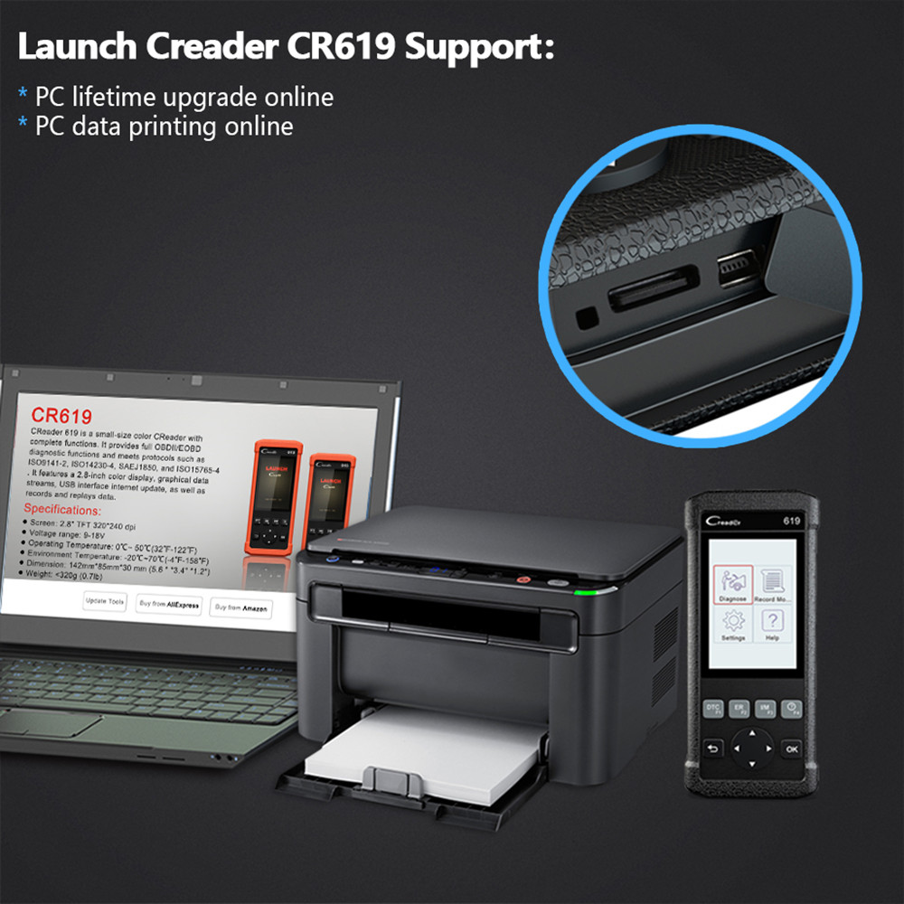 Launch - Launch OBD2 Scanner CR619 Engine ABS SRS O2 Sensor Monitoring Creader Tool ODB2 Car Diangostic Tool OBD 2 Automotive Sca