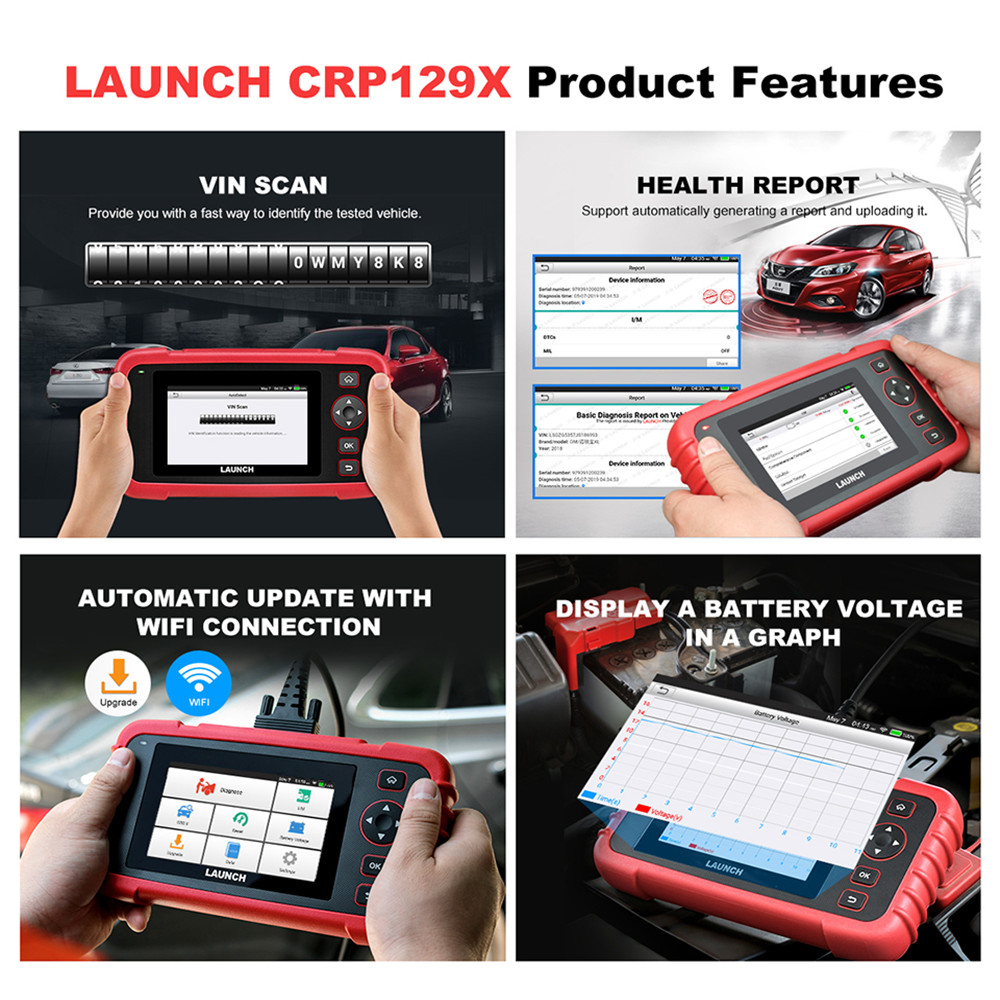 Launch - LAUNCH X431 CRP129X OBD2 Car Scanner Automotive Diagnostic Tool Auto Scan Diagnoses 4 System TPMS PK Creader VIII CRP129