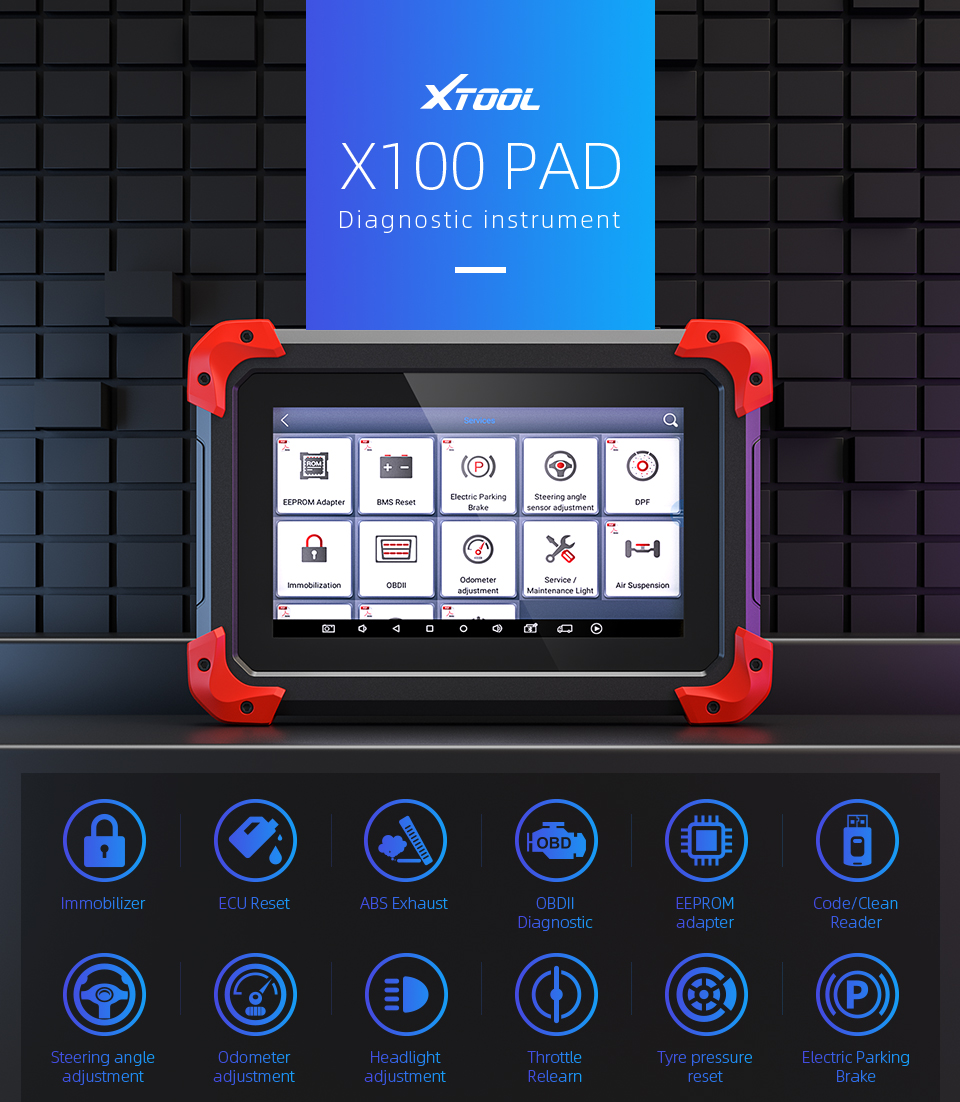 Original Brand Tool - X100 PAD OBD2 Auto Key Programmer Diagnostic Scanner Automotive Code Reader IMMO EPB DPF BMS Reset Odometer EEPROM Updat